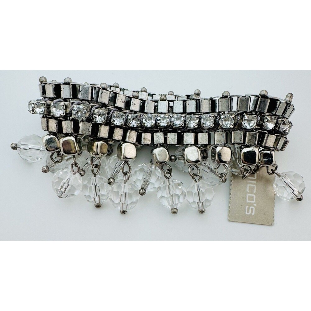 Chico’s Silver Tone Crystal Charm Bracelet 7” New With Tags